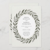伝統オリーブリーフ地中海のリース結婚ズ 招待状 (正面/裏面)