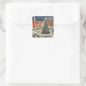 伝統クリスマスツリー照明の町の人々のギフト スクエアシール (バッグ)