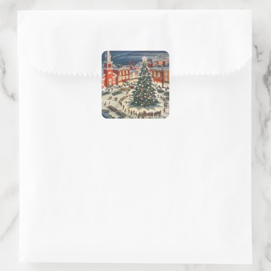 伝統クリスマスツリー照明の町の人々のギフト スクエアシール (バッグ)