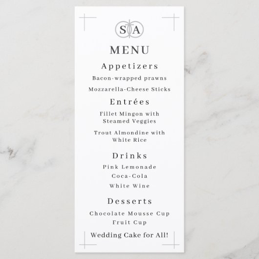 伝統クロスとリングや輪モノグラムの結婚ズ メニュー (正面)