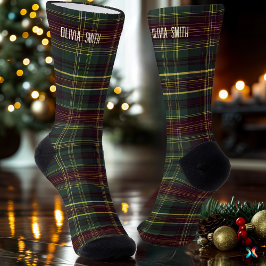 伝統グリーン&ブルゴーニュのクリスマスプレドカスタム ソックス