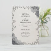 伝統グレーボタニカルラインアート結婚ズ 招待状 (スタンド正面)