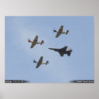 伝統フライト – P-51マスタングとF-16《鳥》ハヤブサ ポスター