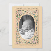 伝統フローラフレーム楕円フォト誕生 招待状 (正面)
