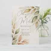 伝統ボタニカルウォーター色グリーンリーモダンウェッド 招待状 (スタンド正面)