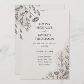 伝統ミニマルフローララインア素朴結婚ート 招待状 (正面/裏面)