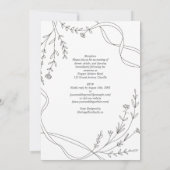 伝統ミニマルラインアートリボン&ワイルドフラワー結婚 招待状 (裏面)