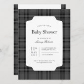 伝統モノクロモノクロ白黒タータンチェックプレイド 招待状 (正面/裏面)