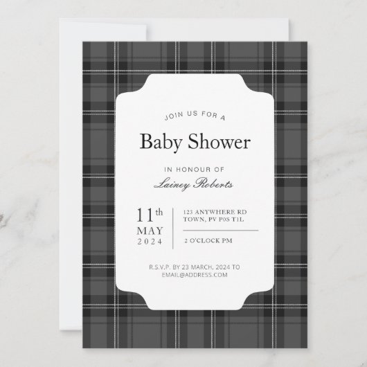 伝統モノクロモノクロ白黒タータンチェックプレイド 招待状 (正面)