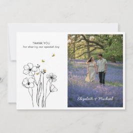 伝統ワイルドフラワーとハチの写真サンキューカード 招待状