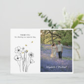 伝統ワイルドフラワーとハチの写真サンキューカード 招待状 (スタンド正面)