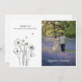 伝統ワイルドフラワーとハチの写真サンキューカード 招待状 (正面/裏面)