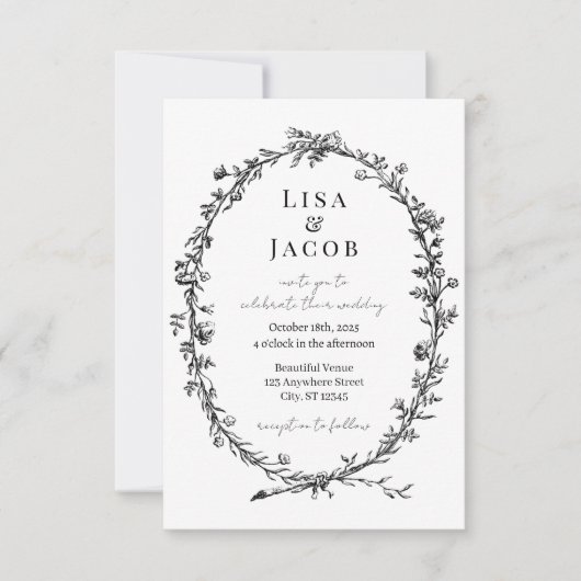 伝統的つる植物フォーマル結婚式招待状 招待状 (正面)