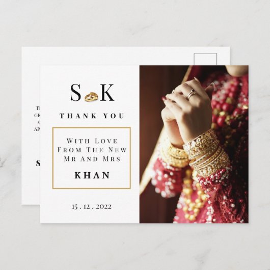 伝統的でおしゃれな インドの結婚式のお礼の写真 ポストカード (正面/裏面)