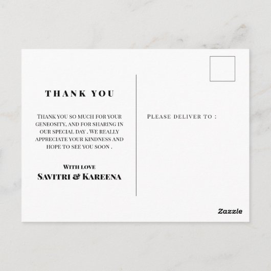 伝統的でおしゃれな インドの結婚式のお礼の写真 ポストカード (裏面)