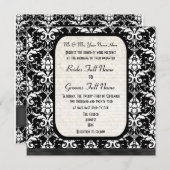 伝統的でフォーマルな白黒ダマスク織の結婚式 招待状 (正面/裏面)