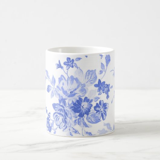 伝統的で青い白い花の中国パターンマグ コーヒーマグカップ (中央)