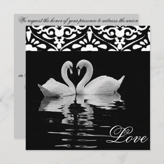 伝統的で黒い&Whiteの白鳥の結婚式招待状 招待状 (正面/裏面)