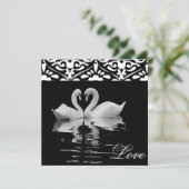 伝統的で黒い&Whiteの白鳥の結婚式招待状 招待状 (スタンド正面)