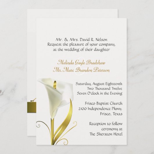 伝統的なアイボリーのオランダカイウユリの結婚式招待状 招待状 (正面/裏面)