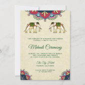 伝統的なインドのヘンナ メンディ 結婚式 招待状 (正面)