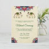 伝統的なインドのヘンナ メンディ 結婚式 招待状 (スタンド正面)