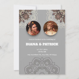 伝統的なインドの結婚式招待状（グレーのグラデーション） 招待状