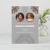 伝統的なインドの結婚式招待状（グレーのグラデーション） 招待状 (スタンド正面)