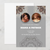 伝統的なインドの結婚式招待状（グレーのグラデーション） 招待状 (正面/裏面)