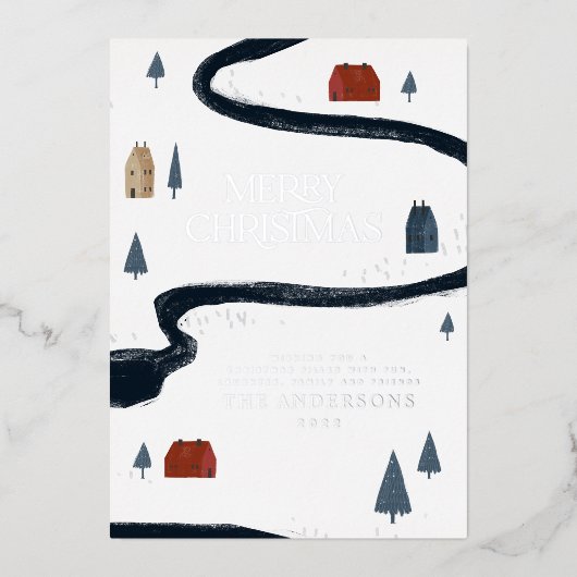 伝統的なエレガントなルーストな冬の雪のクリスマス 箔シーズンカード (正面)