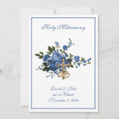 伝統的なカトリックの青いバラのウェディング 招待状 (正面)