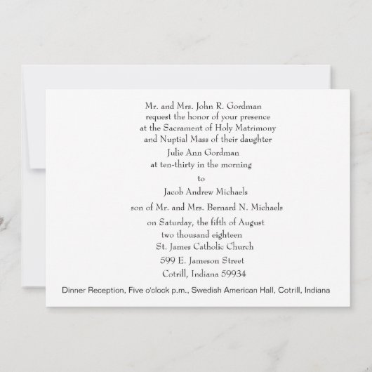 伝統的なカトリック教のキリスト教の結婚式招待状 招待状 (裏面)