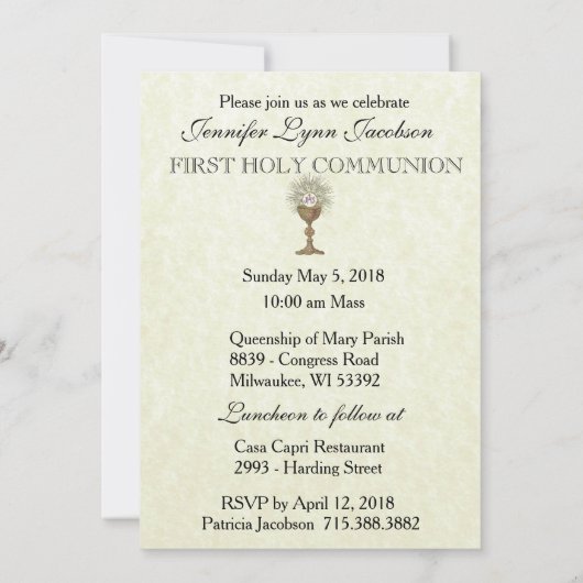 伝統的なカトリック教のヴィンテージの聖餐の招待状 招待状 (裏面)