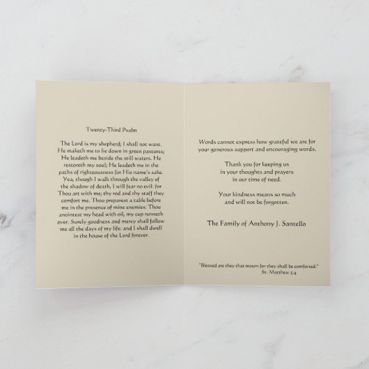 伝統的なカトリック教の悔やみや弔慰の哀悼は感謝していしています サンキューカード (内部)