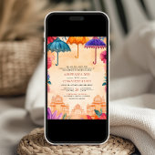 伝統的なカラフルな傘 インドのウェディング 招待状