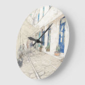 伝統的なギリシャ歩くの通り ラージ壁時計 (傾斜)