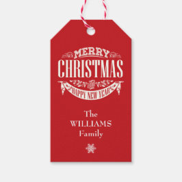 伝統的なクラシックレッドの楽しいクリスマスの写真 ギフトタグ