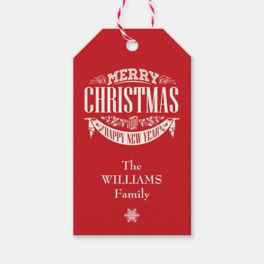伝統的なクラシックレッドの楽しいクリスマスの写真 ギフトタグ (正面)
