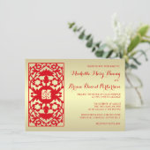 伝統的なクラシックレッ中国のド金ゴールド結婚式招待 招待状 (スタンド正面)