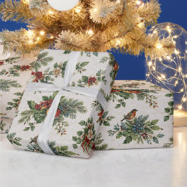 伝統的なクリスマスのヒイラギと冬の果物 ラッピングペーパー
