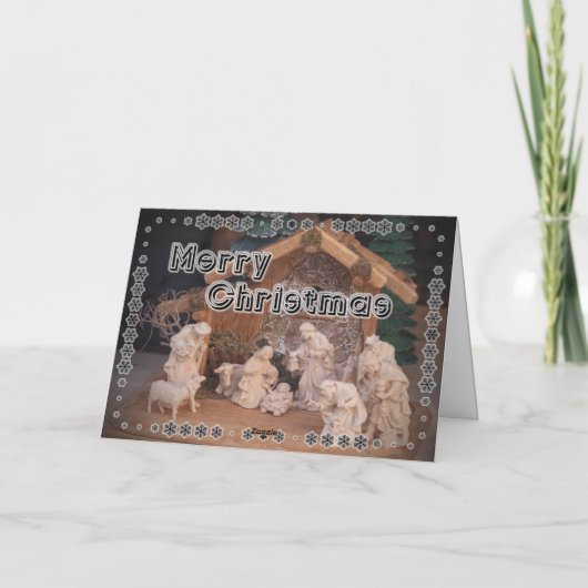 伝統的なクリスマスの木製のキリスト生誕の場面 カード (裏面)