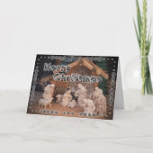 伝統的なクリスマスの木製のキリスト生誕の場面 カード (正面)