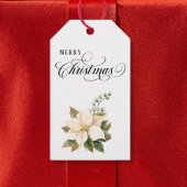 伝統的なクリスマスの白いポインセチアの両面 ギフトタグ