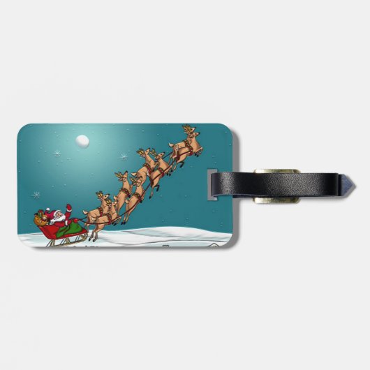 伝統的なクリスマスサンタおよびトナカイ ラゲッジタグ (裏面横)
