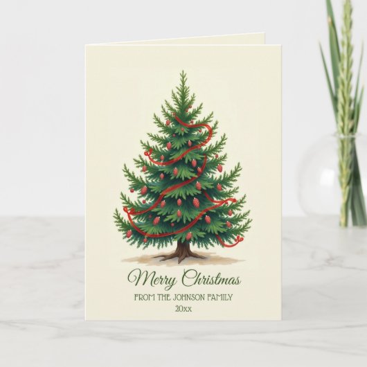 伝統的なクリスマスツリーの家族の休日の挨拶 カード (正面)