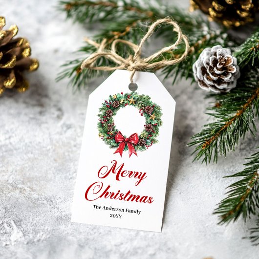 伝統的なクリスマスリースのホリデーラベル ギフトタグ