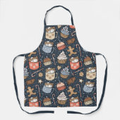 伝統的なクリスマス ヴィンテージ ホット ココア ダークブルー エプロン (正面)