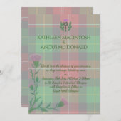 伝統的なスコットランドのタータンとスコットランドのシスル 招待状 (正面/裏面)