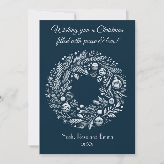 伝統的なスタイルの花輪、青と灰色で シーズンカード (正面)