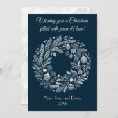 伝統的なスタイルの花輪、青と灰色で シーズンカード (正面/裏面)